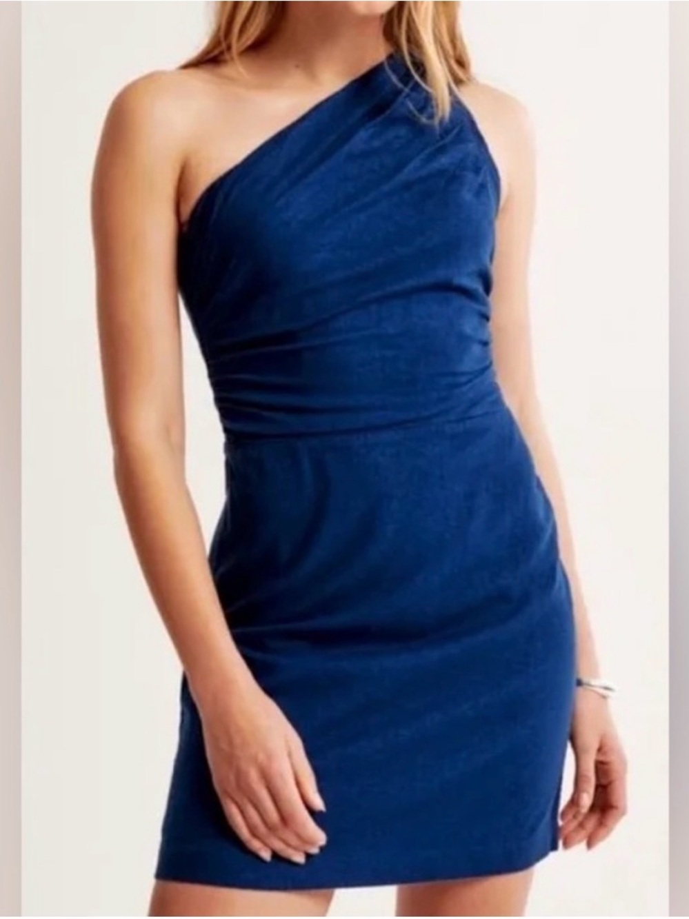 Abercrombie & Fitch One-Shoulder Draped Mini Dress in Blue, Size Medium Petite